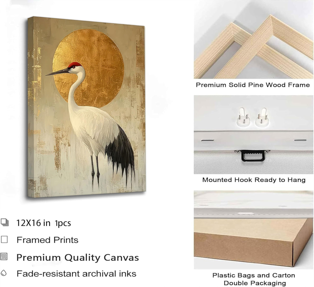 Japanese Zen Crane Canvas Wall Art 16x24 (Canvas / 24"L x 16"W)