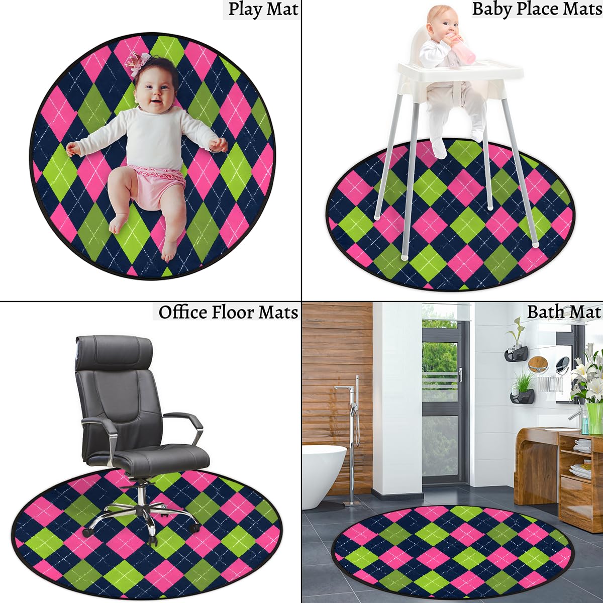 5 Ft Pink Green Round Rug Circle Area Rugs Circular Door Mat for Indoor (Color30 / 5'5" (Round))