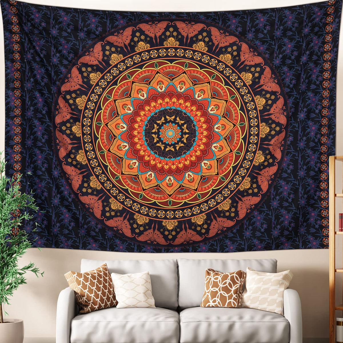 Boho Mandala Tapestry Aesthetic Wall Hanging Psychedelic Hippie Butterfly Tapestries Vintage Wall Art Home Decor for Bedroom (59"L x 51"W / Mandala Tapestry -Red)