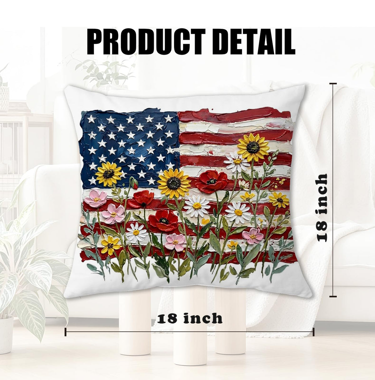 Floral USA Flag Patriotic Throw Pillow Cover 18x18 (Qt-bz-mental Health-floral Flag)