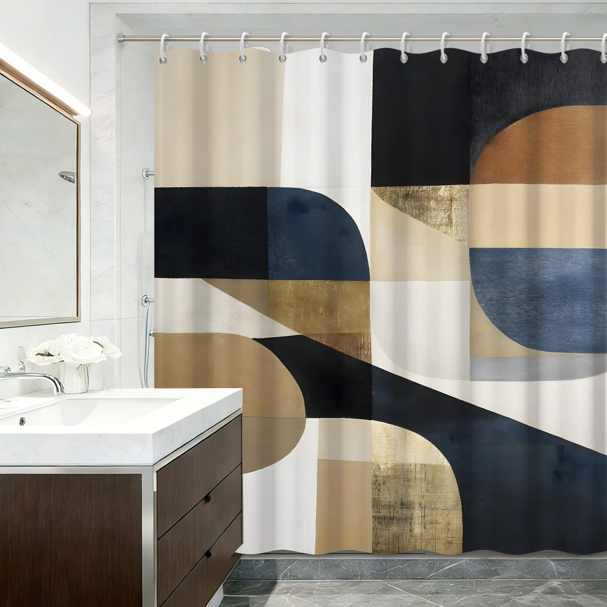 71" x 74" Abstract Geometric Shower Curtain with Hooks (Abstract Geometric-a)
