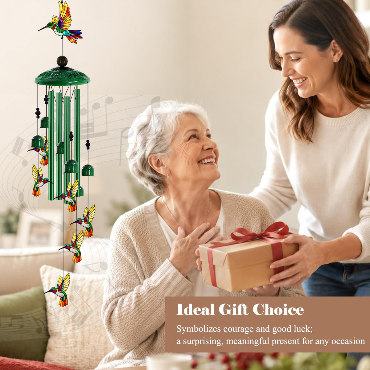 Hummingbird Wind Chimes for Outside (35"Green hummingbird)