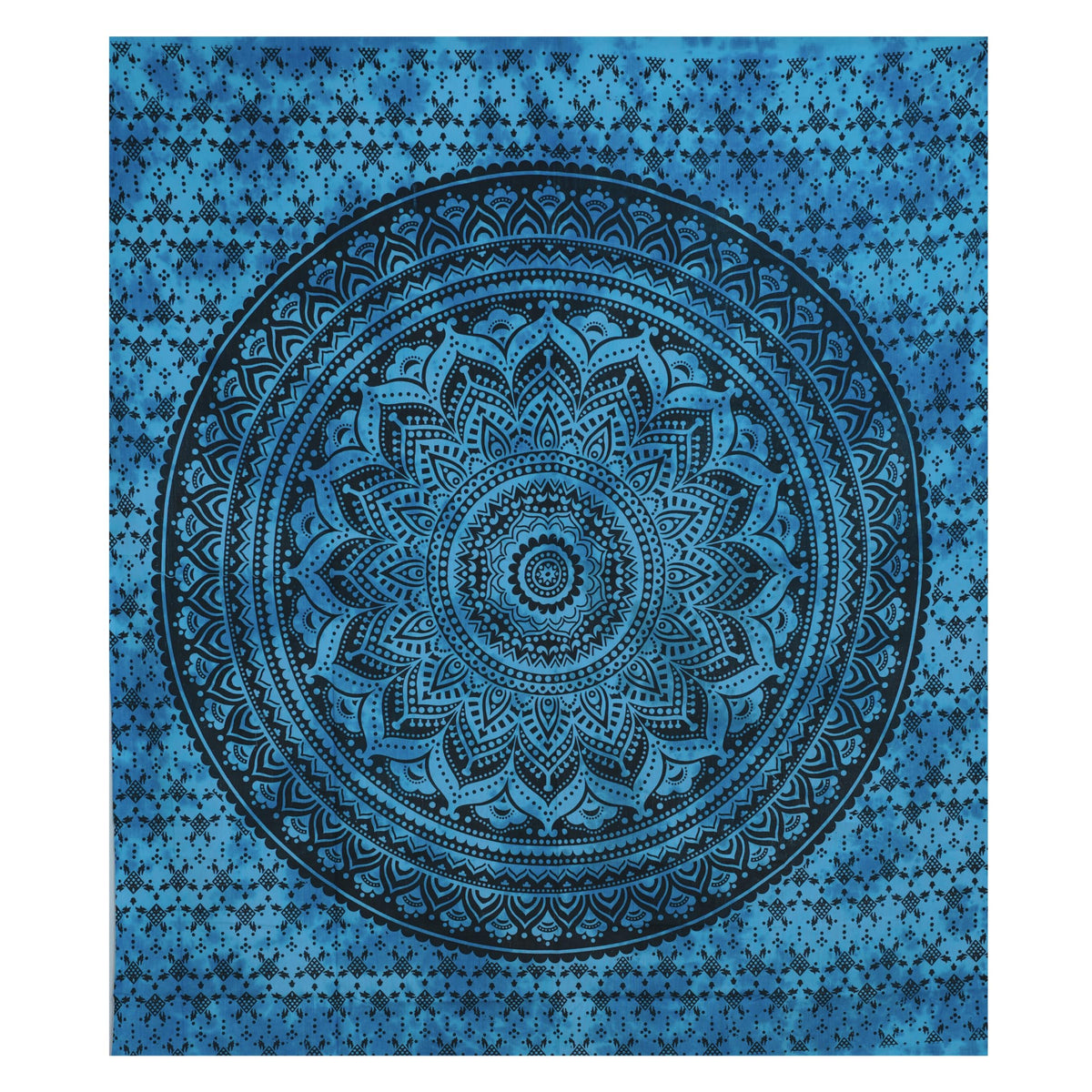 Blue Handmade Cotton Mandala Tapestry (Blue / 84"L x 54"W)