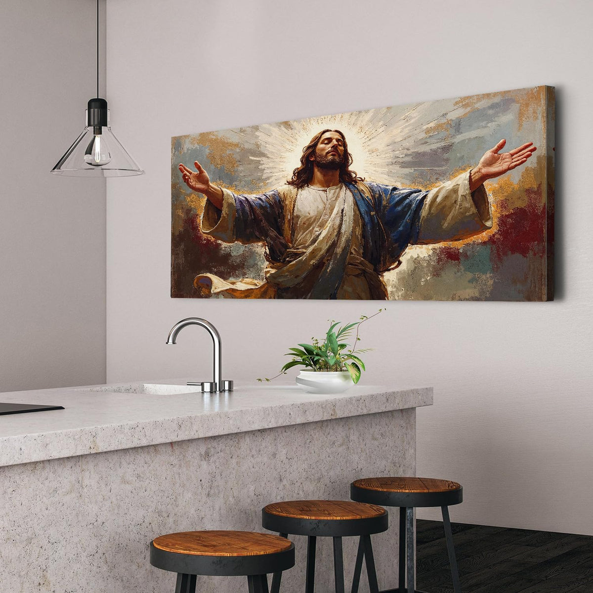 Vintage Jesus Wall Art Christian Wall Decor Large Living Room Home Decorations (48"L x 24"W / Holy God)