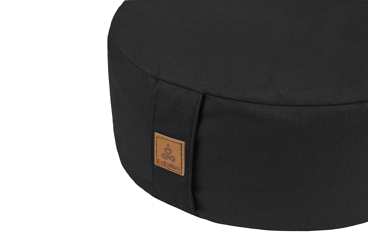 Zafu Buckwheat Meditation Cushion (Black / 13”x13”x5”)
