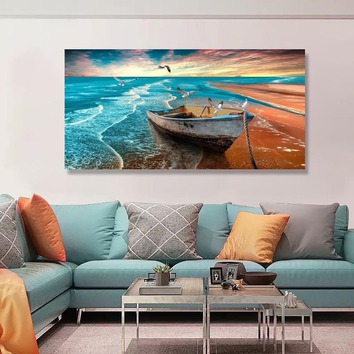 Beach Sunset Pictures Canvas Wall Art For Living Room Bedroom Wall Decor (57"L x 28"W / Beach Sunset Pictures Canvas Art)
