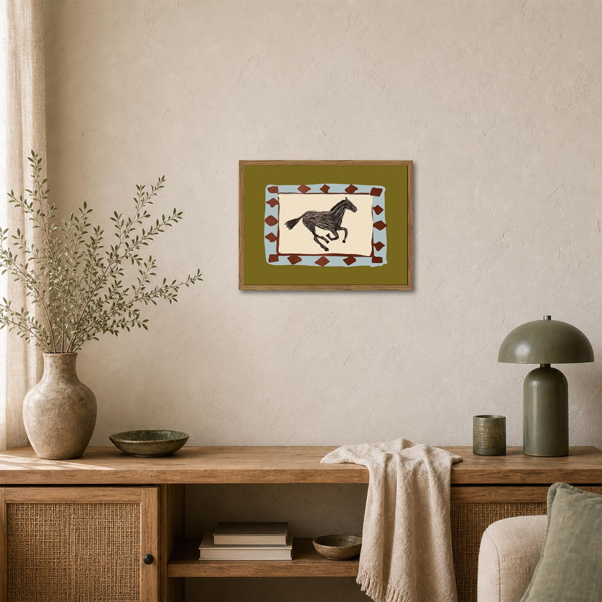 Vintage Horse Wall Art Western Cowboy Horse Wall Decor Picture Rustic Southwest Black Horse Poster Canvas Painting Print for Bedroom Living Room 24x16 inch Wood Framed (Animal-K / 24"L x 16"W)