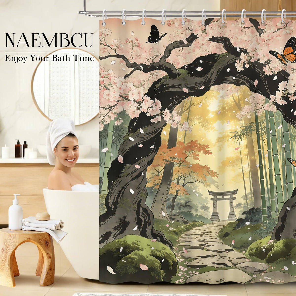 Japanese Garden Shower Curtain with Hooks (Fantastical Landscape-b / 72"W x 72"L (Pack of 1))