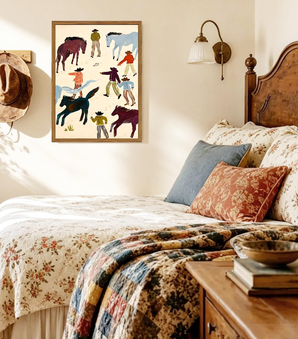 Framed Western Cowboy Wall Art (Cowboy Horse / 16"L x 12"W)