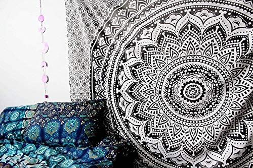 Tapestry Wall Hanging Hippie Ombre Mandala Bohemian Hippy Psychedelic Design Indian Tapestries Bedspread 30 x 40 Inches (40"L x 30"W / Black Grey)