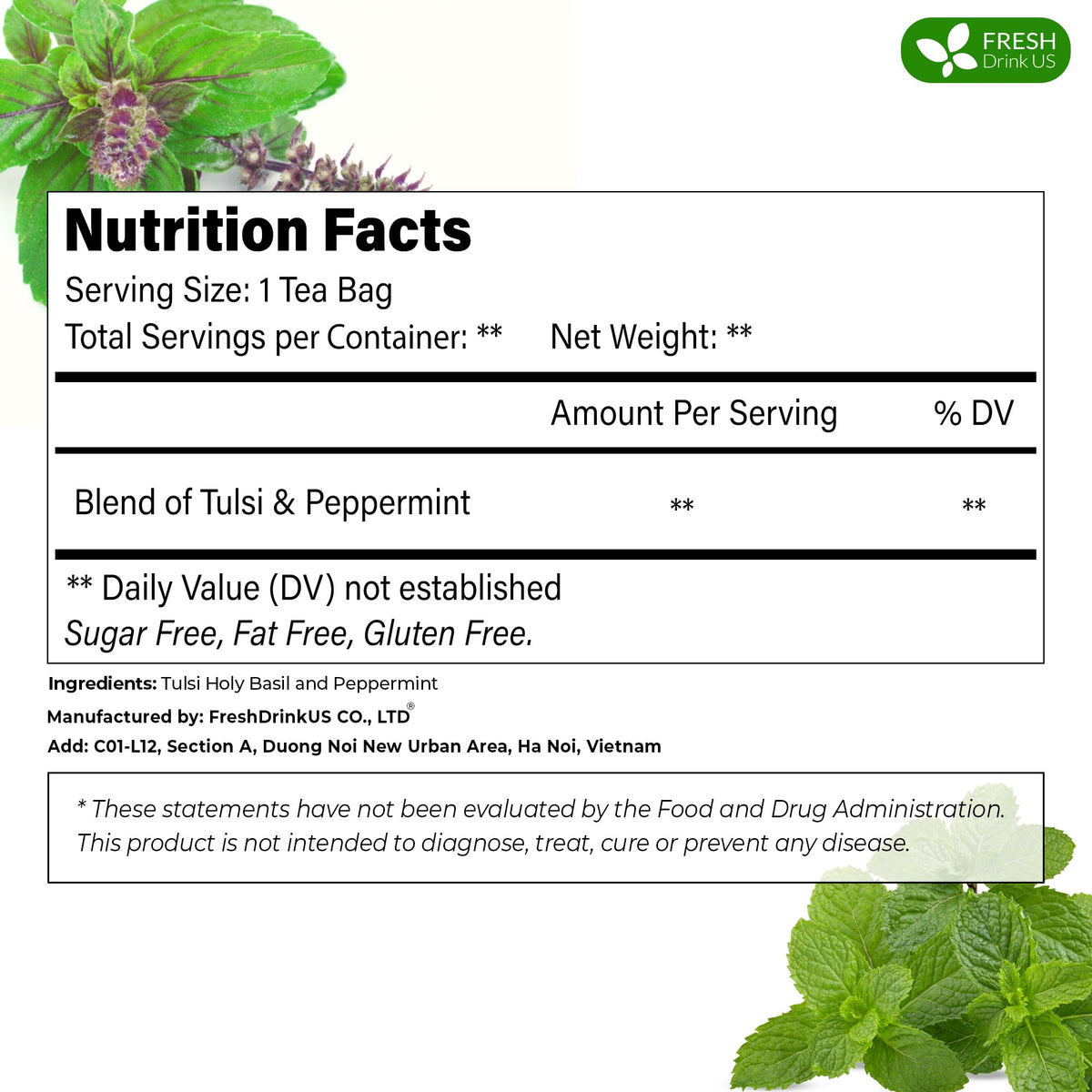 Premium Tulsi Peppermint Herbal Tea (135 Tea Bags)