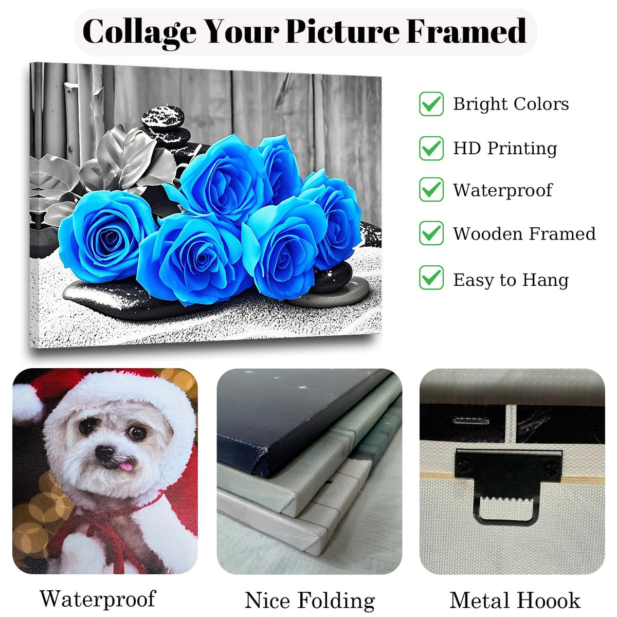 Black and White Blue Roses Bedroom Wall Decor Framed Modern Zen Artwork Unique Gift Idea for Bedroom Bathroom Office Home Decor (rose (42.00L" X28.00W'' / rose-2)