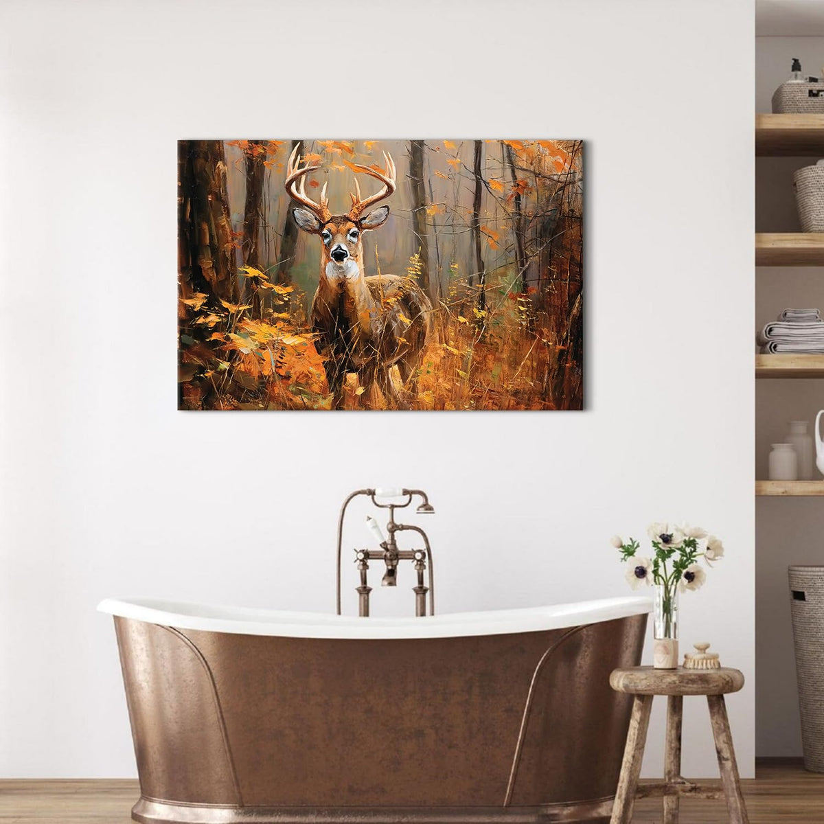Fall Canvas Wall Art Deer Pictures Wall Decor Autumn Forest Animal Poster Rustic Farmhouse Wildlife Paintings Vintage Woodland Elk Prints Nature Country Deer Canvas Artwork for Cabin Home Decorations 24x36" (36"L x 24"W / Fall Deer02)