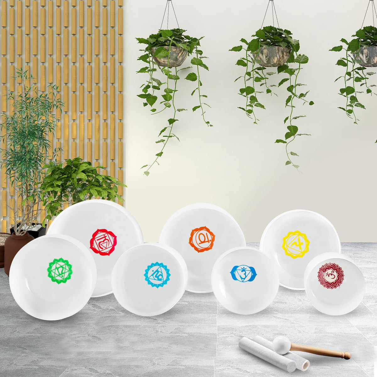 432Hz 7 12 Inch 7 Chakra Design Crystal Singing Bowl Set of 7 (7-12 Inch 432Hz / Chakra Design)