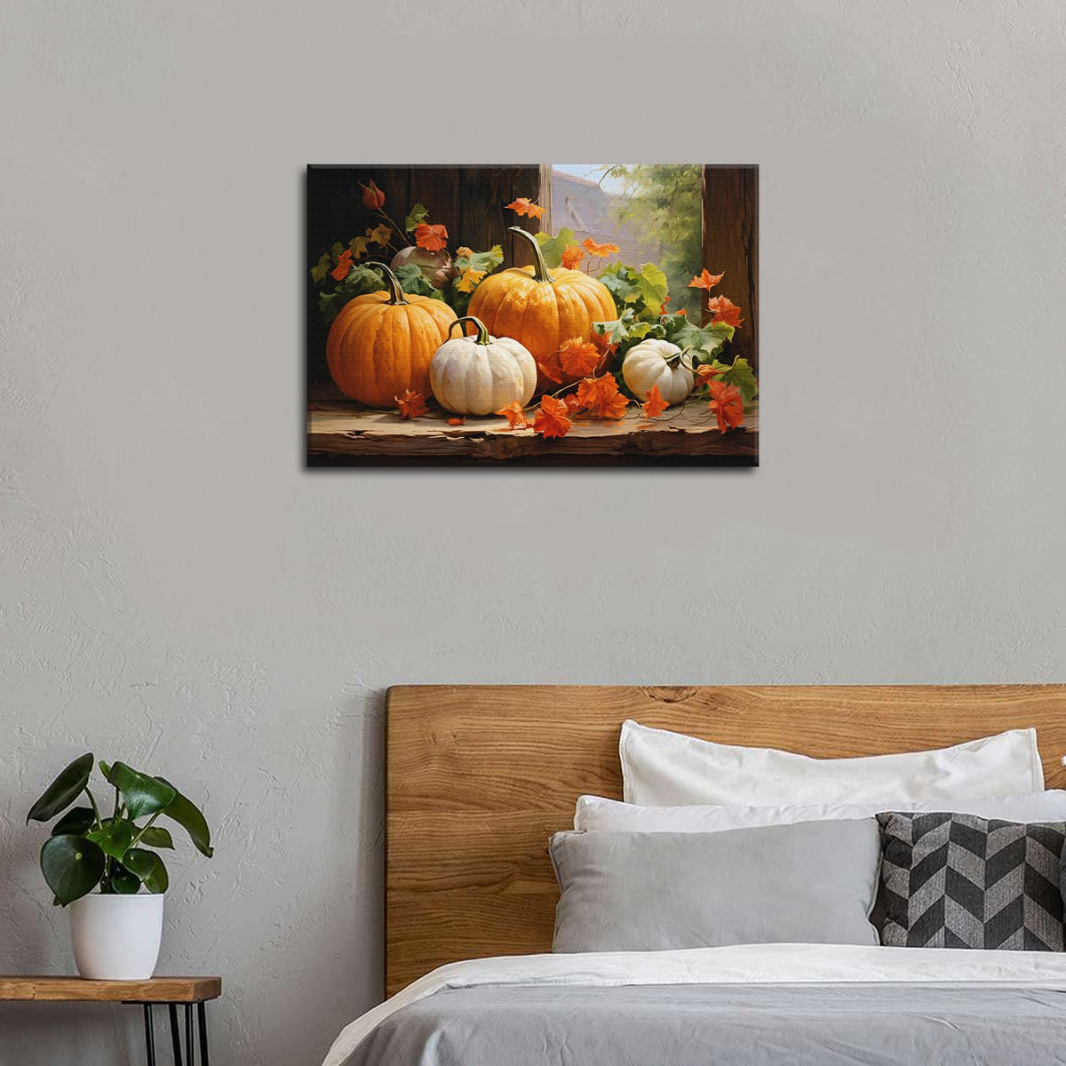 Pumpkin Canvas Wall Art Fall Pictures Maple Leaf Autumn Decor Thanksgiving Wall Framed Prints Rustic Halloween Themed Wall Decor Modern Artwork for Living Room Kitchen Bedroom Home Decorations 16x24” (24"L x 16"W / pumpkin)