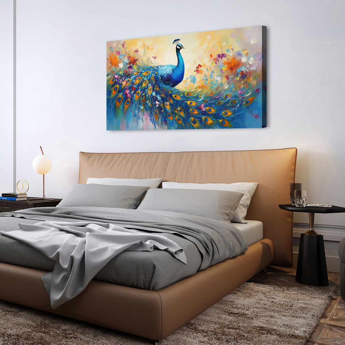 Abstract Peacock Wall Art Colorful Peacock Pictures Wall Decor Abstract Bird Canvas Poster Watercolor Animal Prints Painting Vintage Framed Artwork Living Room Bedroom Home Decorations 30x60 (60"L x 30"W / Peacock)