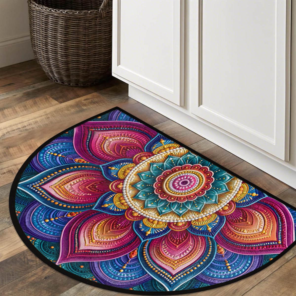 Flower Half Round Rug Half Moon Door Mat Half Circle Rugs (B:d-color 1)