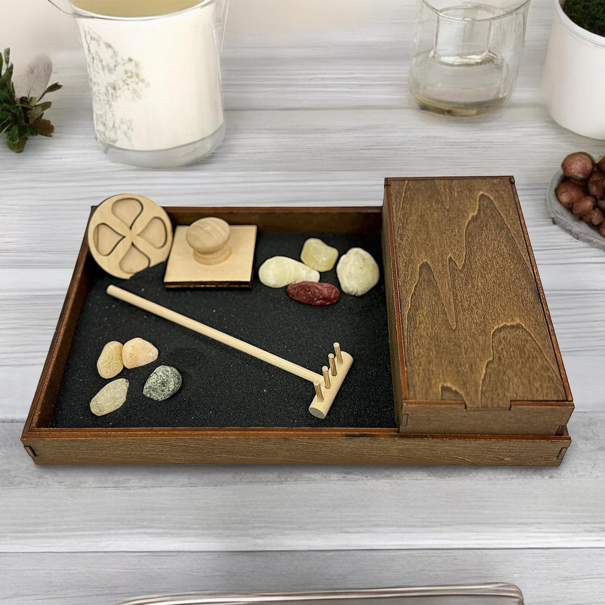 Wooden Zen Garden with Accessories Box (Moonless Night / Storage Box)