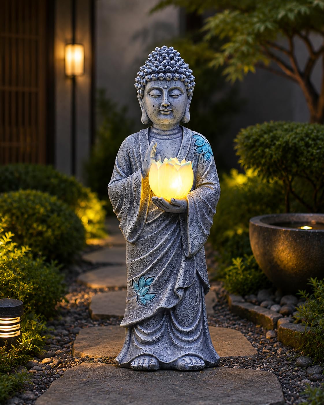 Solar Buddha Garden Decor (28CM Grey)