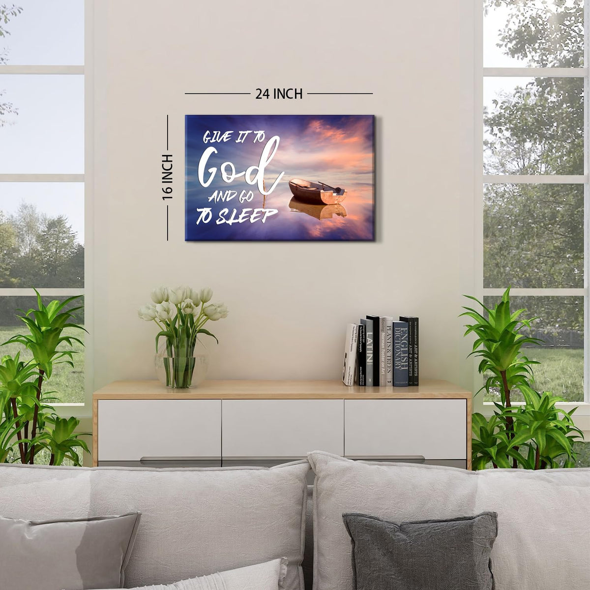 Canvas Wall Art For Bedroom Christian Quote Sayings Wall Decor Give It To God And Go To Sleep Sign Canvas Prints Picture Stretched Framed Artwork for Living Room Office Kitchen Home Decoration 16x24'' (24"L x 16"W / God)