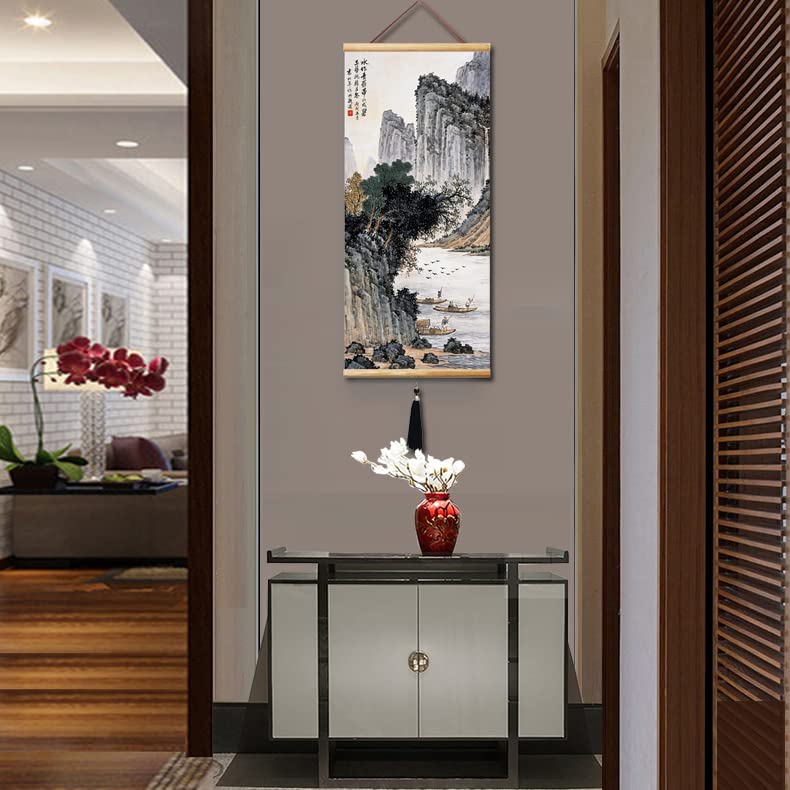 32x14in Asian Scroll Wall Art (Stream water flooding with Dan)