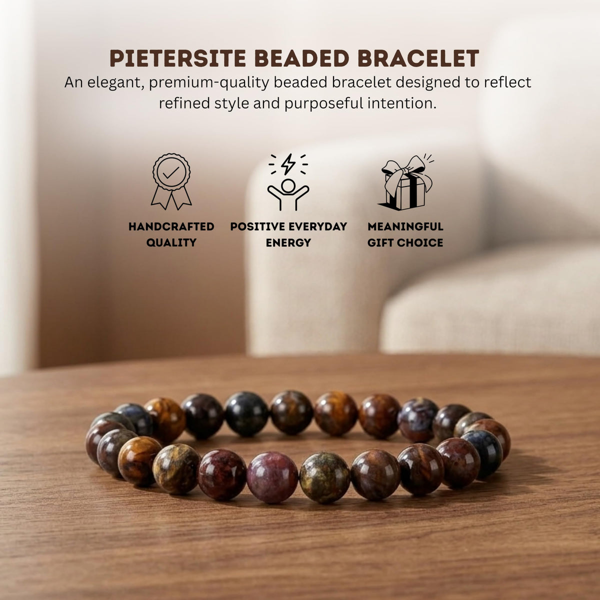 Pietersite Bracelet 8mm Beaded Bracelet (Pietersite / Large)