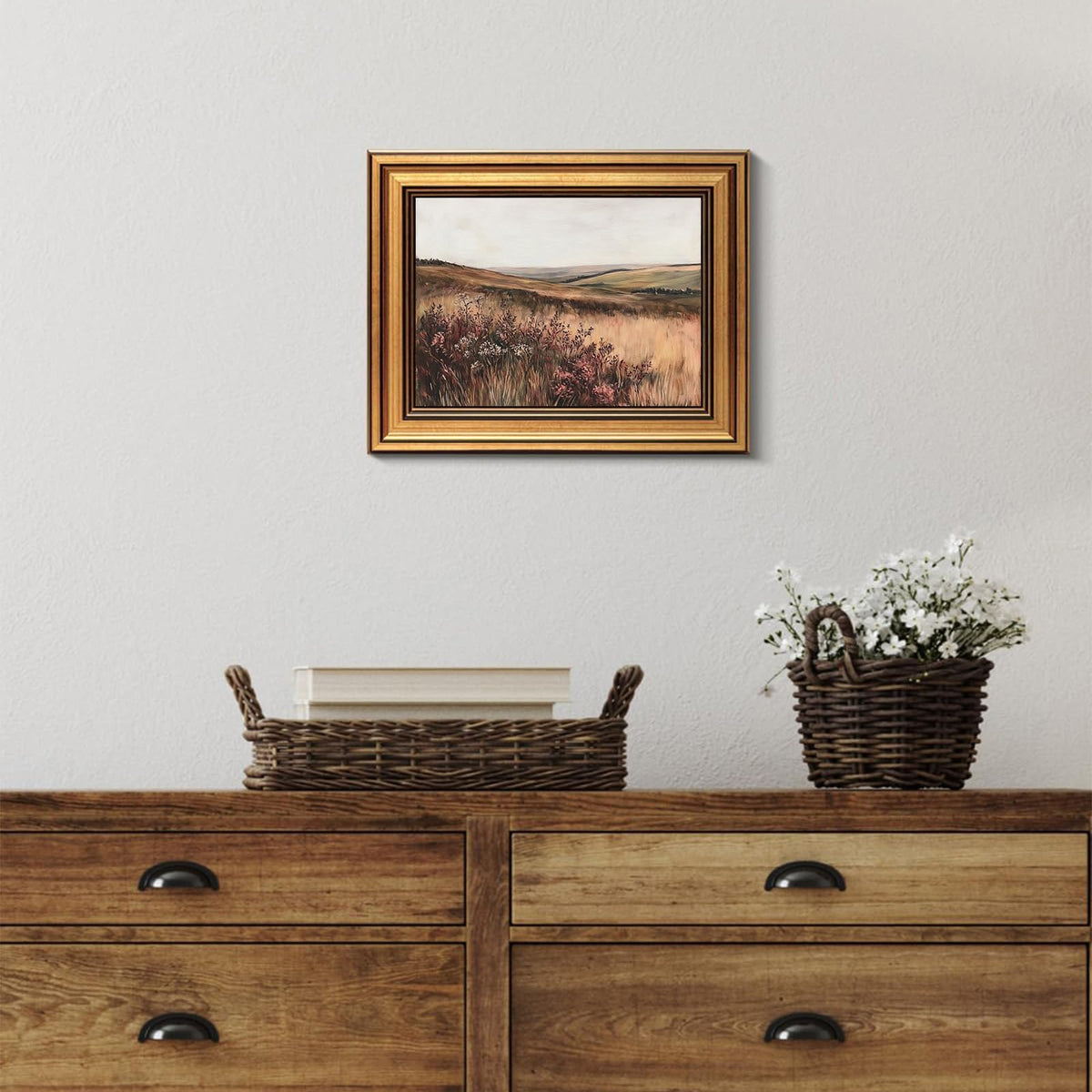 Gold Framed Canvas Wall Art (Maroon Wildflowers / 12"L x 16"W)