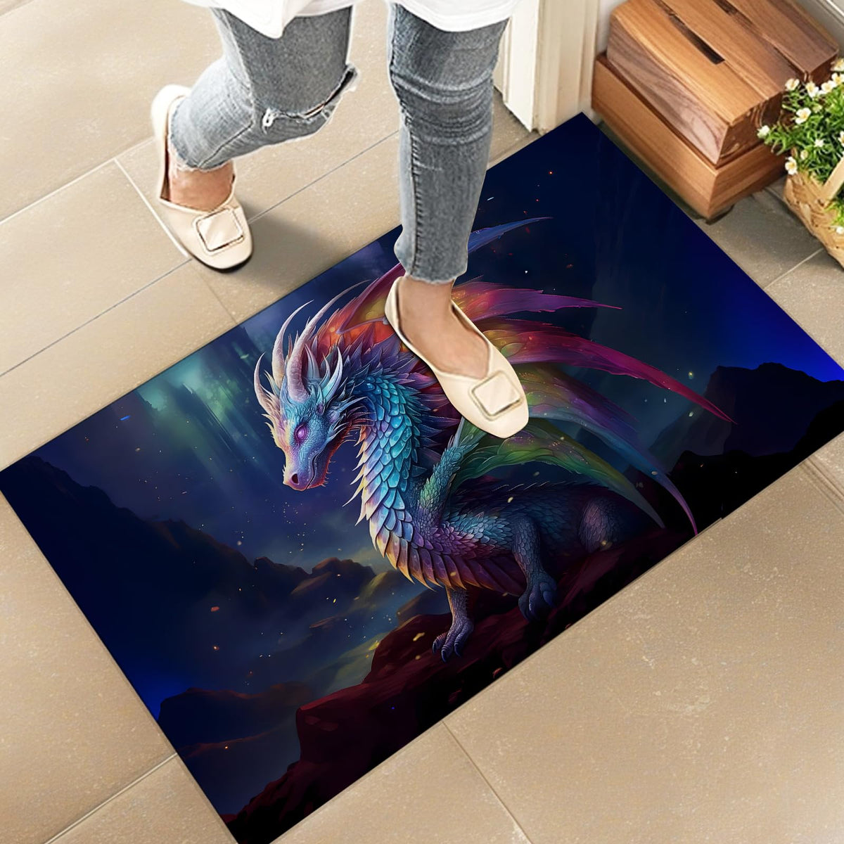 Majestic Rainbow Dragon Indoor Door Mat (Dragon 02)