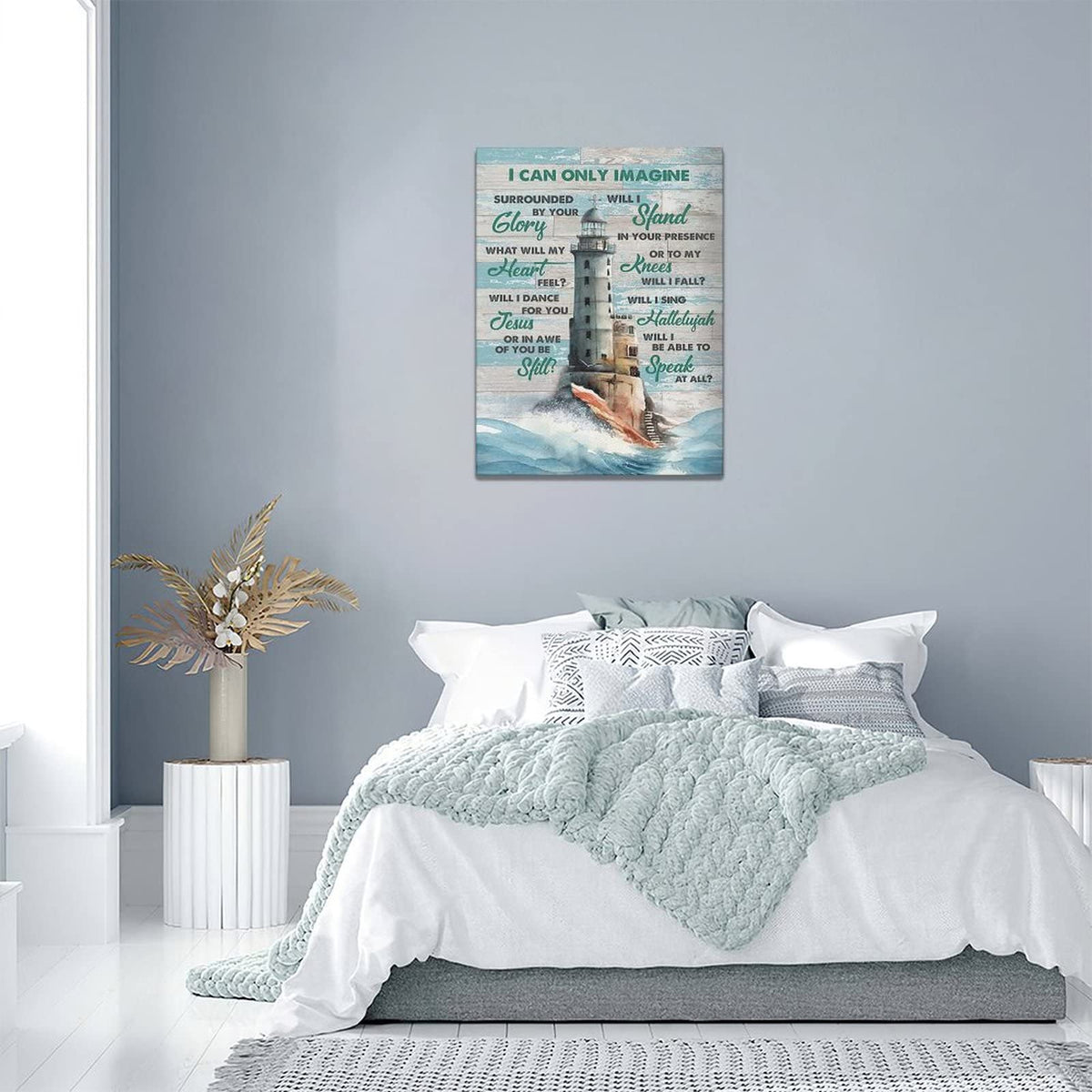 Lighthouse Wall Art Nautical Decor Beach Coastal Ocean Pictures Wall Decor Lighthouse Christian Scriptures Canvas Painting Prints I Can Only Imagine Modern Artwork Home Decor for Bathroom Bedroom 12"x 16" (Lighthouse / 16"L x 12"W)