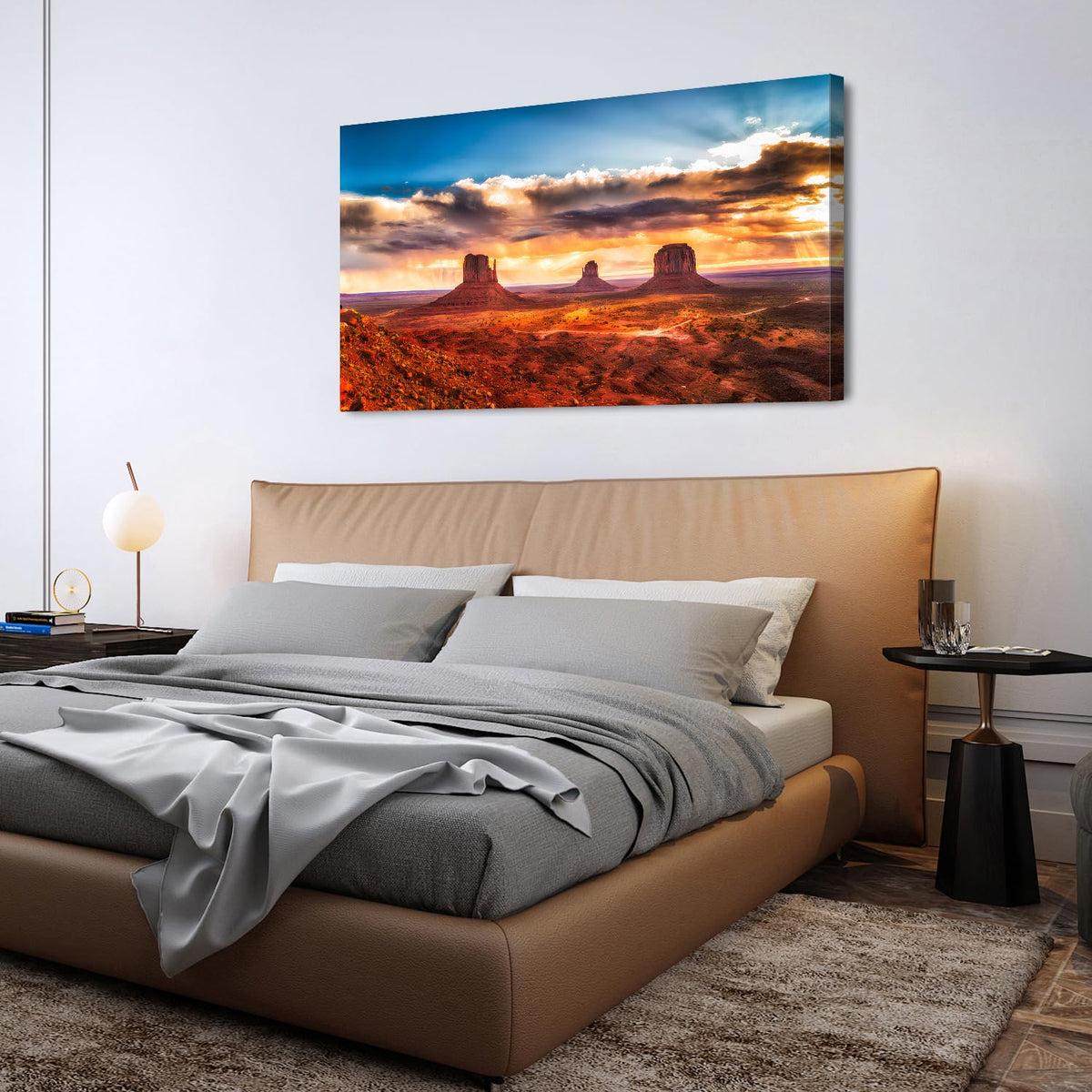 Monument Valley Wall Art Arizona Nature Landscape Living Room Wall Decor American National Park Posters Sunset Desert Scenery Canvas Prints Painting Artwork for Bedroom Office Home Decoration 24x48" (48"L x 24"W / Monument Valley)