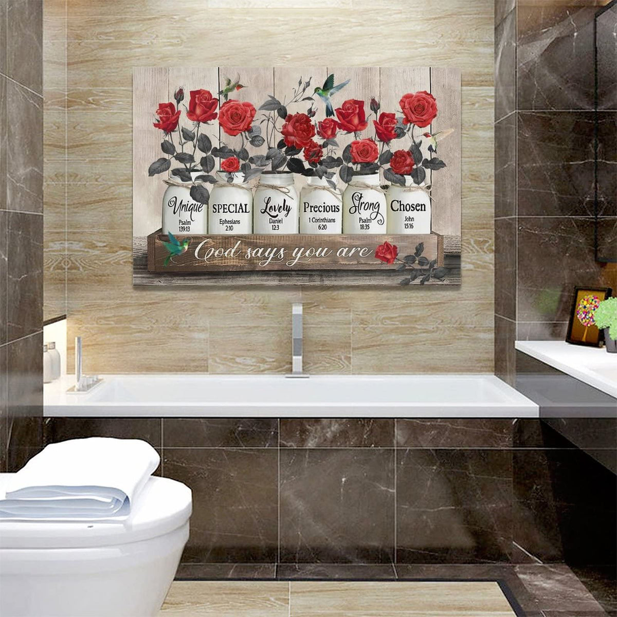 Red Rose Wall Art Farmhouse Rose Pictures Wall Decor Rustic Flower Canvas Painting Prints God Says You are Modern Artwork Home Decoration for Bathroom Bedroom Living Room 24"x16" (Rose / 24"L x 16"W)