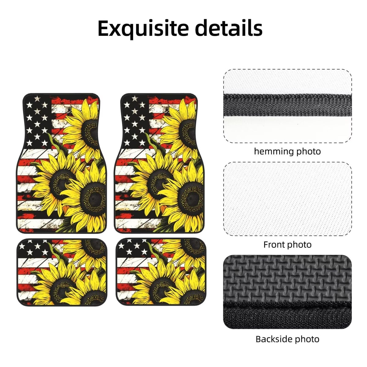 Sunflower Flag Car Carpet Protector Mat Car Floor Mats Accessories for Women Girly Front and Rear Car Floor Mats Set of 4 Universal Fit Non (Sunflower Flag)