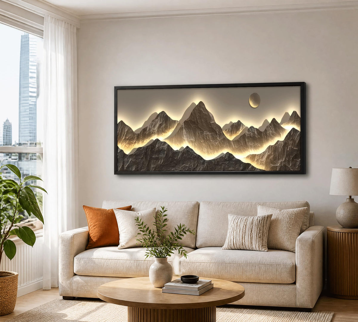Large Framed Modern Mountain Wall Art Abstract Landscape Canvas Wall Decor (Mountain / 32"L x 16"W)