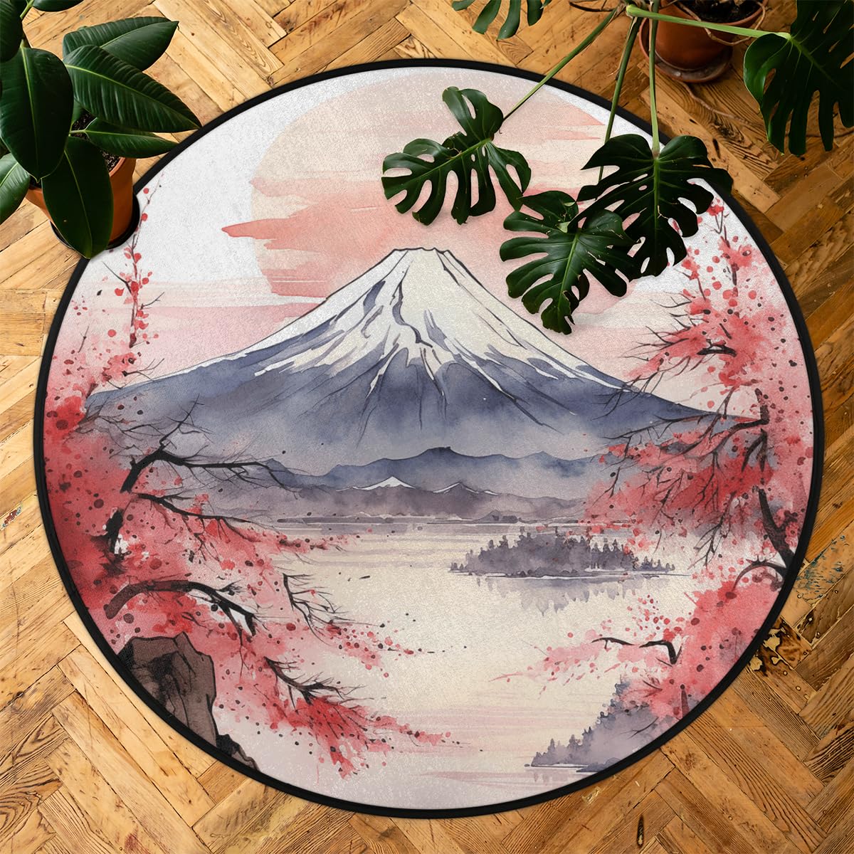 Japanese Style Art Print Round Area Rug 3Ft Circle Carpet Floor Mat (3 ft / Art Print)