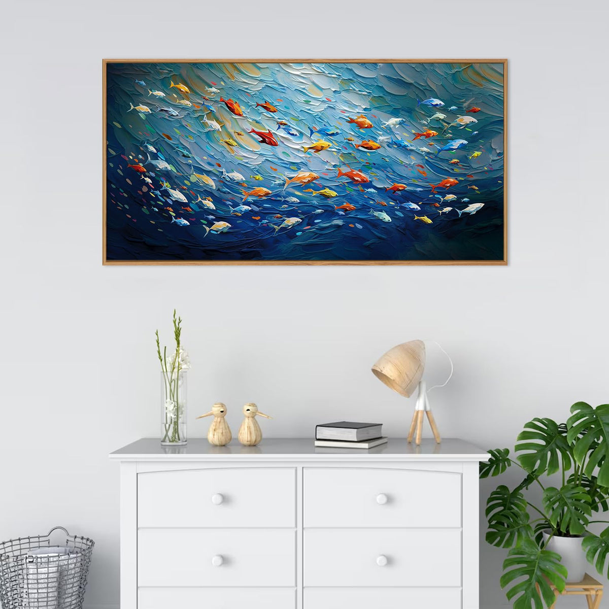 Ocean Fish Framed Canvas Wall Art (Blue Ocean Fish / 40"L x 20"W)