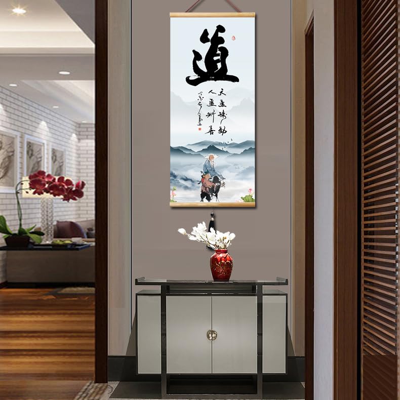 Prints Chinese Japanese Scroll Japanese Wall Art Asian Wall Scroll Cherry Blossom Decor Home (Calligraphy-Morality)