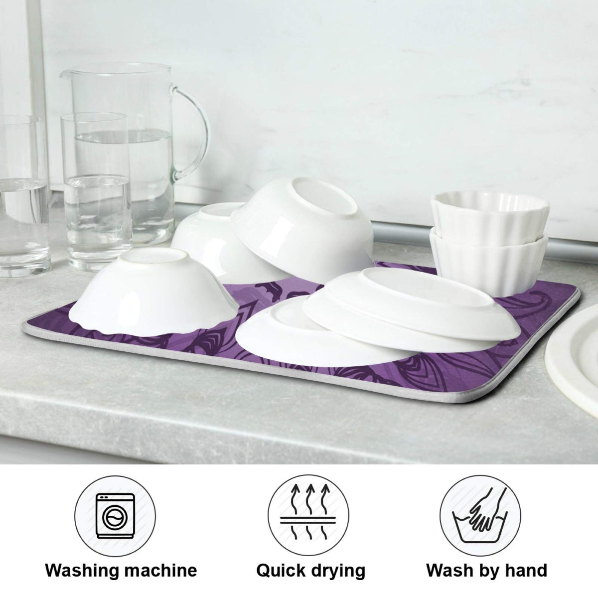 Microfiber Dish Drying Mat for Kitchen Counter (18" x 24" / Purple Mandala)