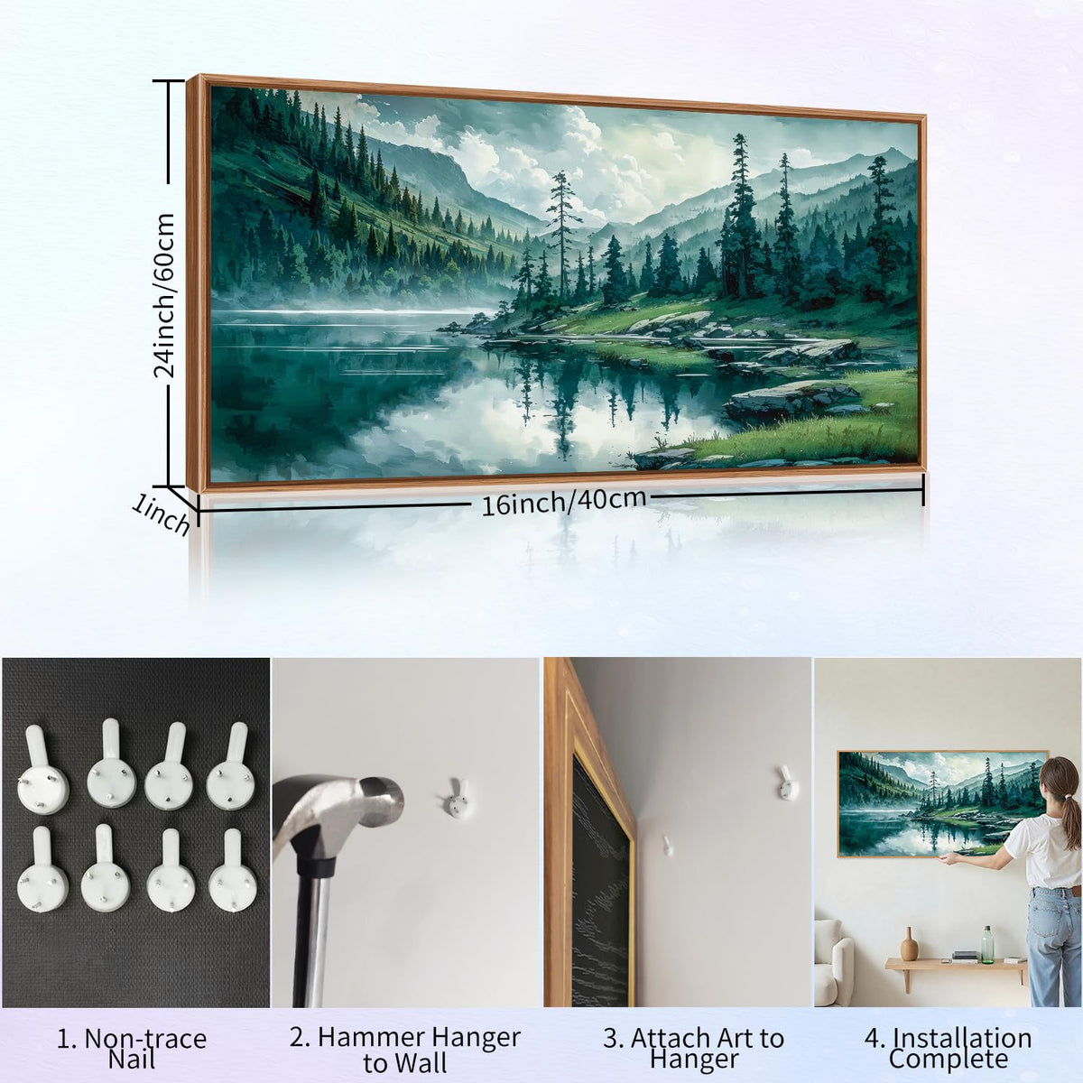 Large Nature Forest Framed Canvas Wall Art (Mountain Forest / 40"L x 20"W)