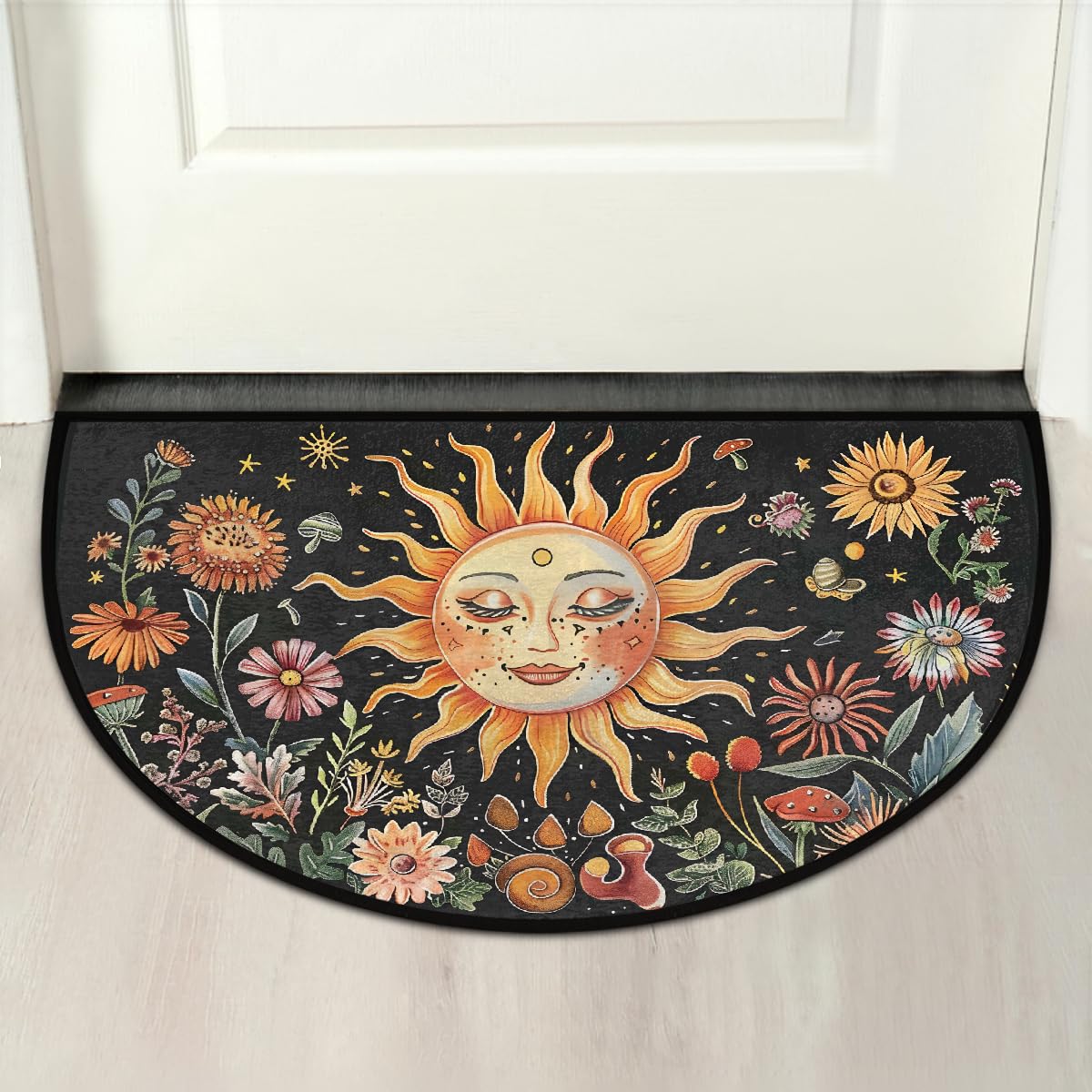 Sun Flowers Half Round Door Mat Non Slip Half Circle Rugs (A:a-color 2)
