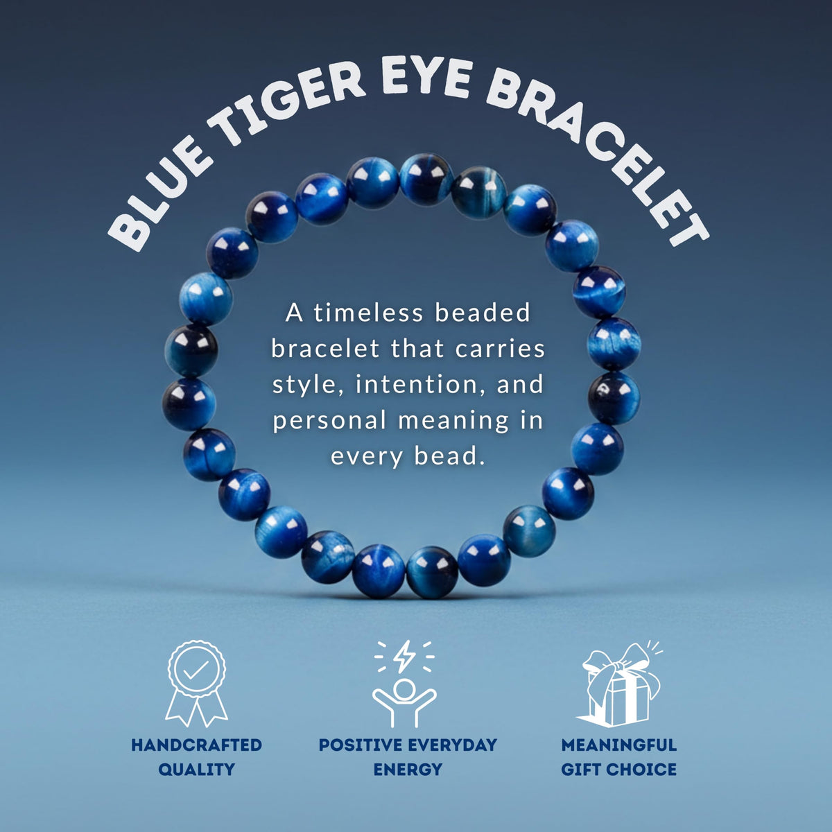 Jade Blue Tiger's Eye 8mm Beaded Bracelet (Jade Blue Tiger's Eye / Large)