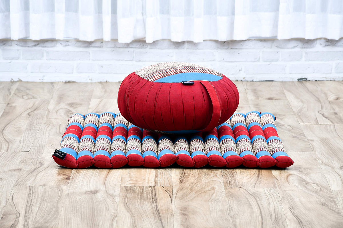 Meditation Cushion Zafu & Zabuton Set 28 x 28 inches Kapok Zazen (Sf27 - Blue, Red)