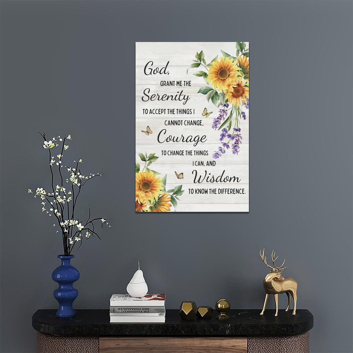 Serenity Prayer Wall Decor Christian Religious Sunflower Pictures Inspirational Bible Verses Scripture Canvas Wall Art God Painting Home Modern Artwork Framed for Living Room Bedroom Office 16x24inch (24"L x 16"W / Serenity Prayer)
