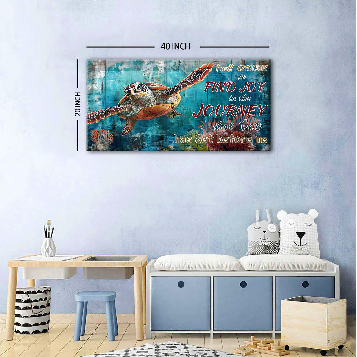 Sea Turtle Wall Art Kids Bathroom Rustic Ocean Animal Picture for Bedroom Farmhouse Teal Blue Beach Canvas Prints Inspirational Quote Undersea World Poster Living Room Office Home Decoration 20x40" (40"L x 20"W / Sea Turtle)