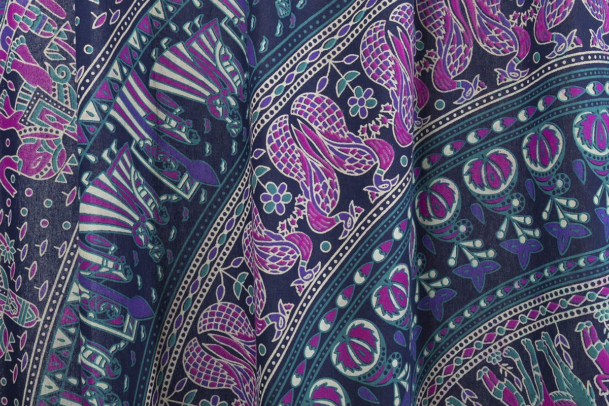 Indian Hippie Bohemian Beautiful Elephant Blue Color Mandala Curtain Panels (25"W x 74"L (Pack of 2) / Blue Pink)