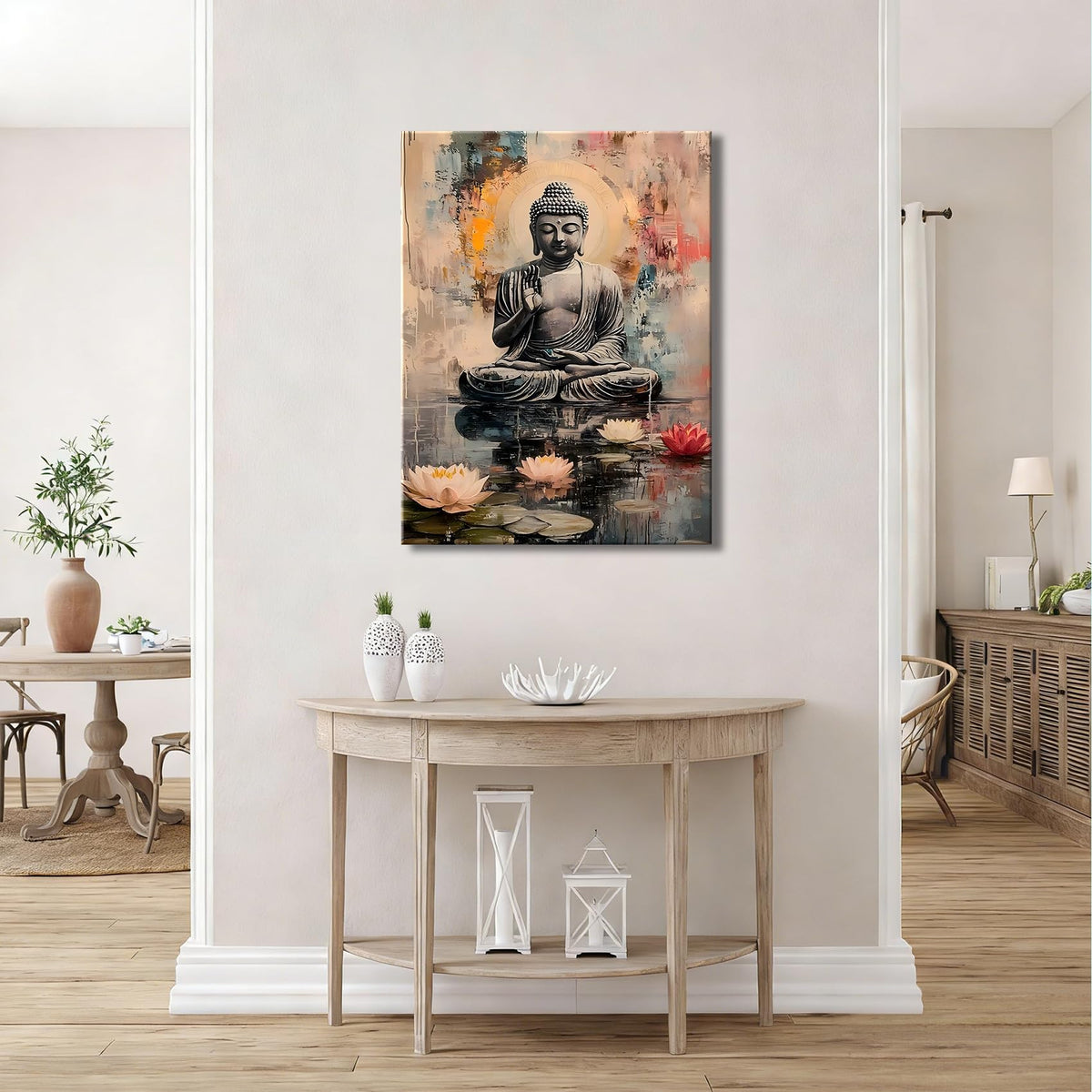 Framed Water Reflection Buddha Canvas Art (Pictures29 / 18"L x 12"W)