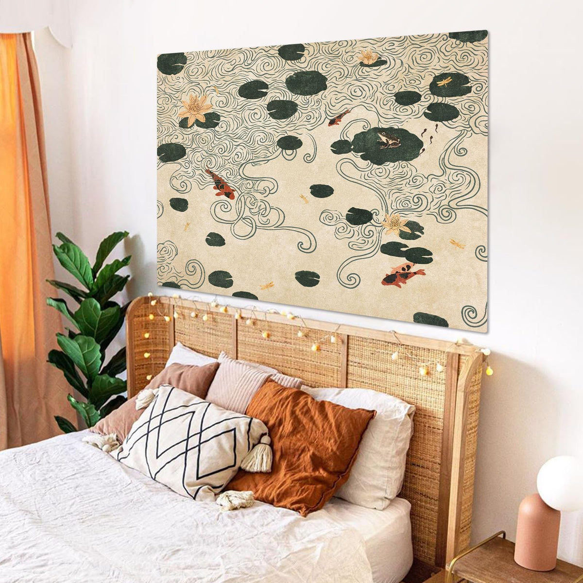 Japanese Tapestry (Art Deco / Beige / 90"L x 68"W)