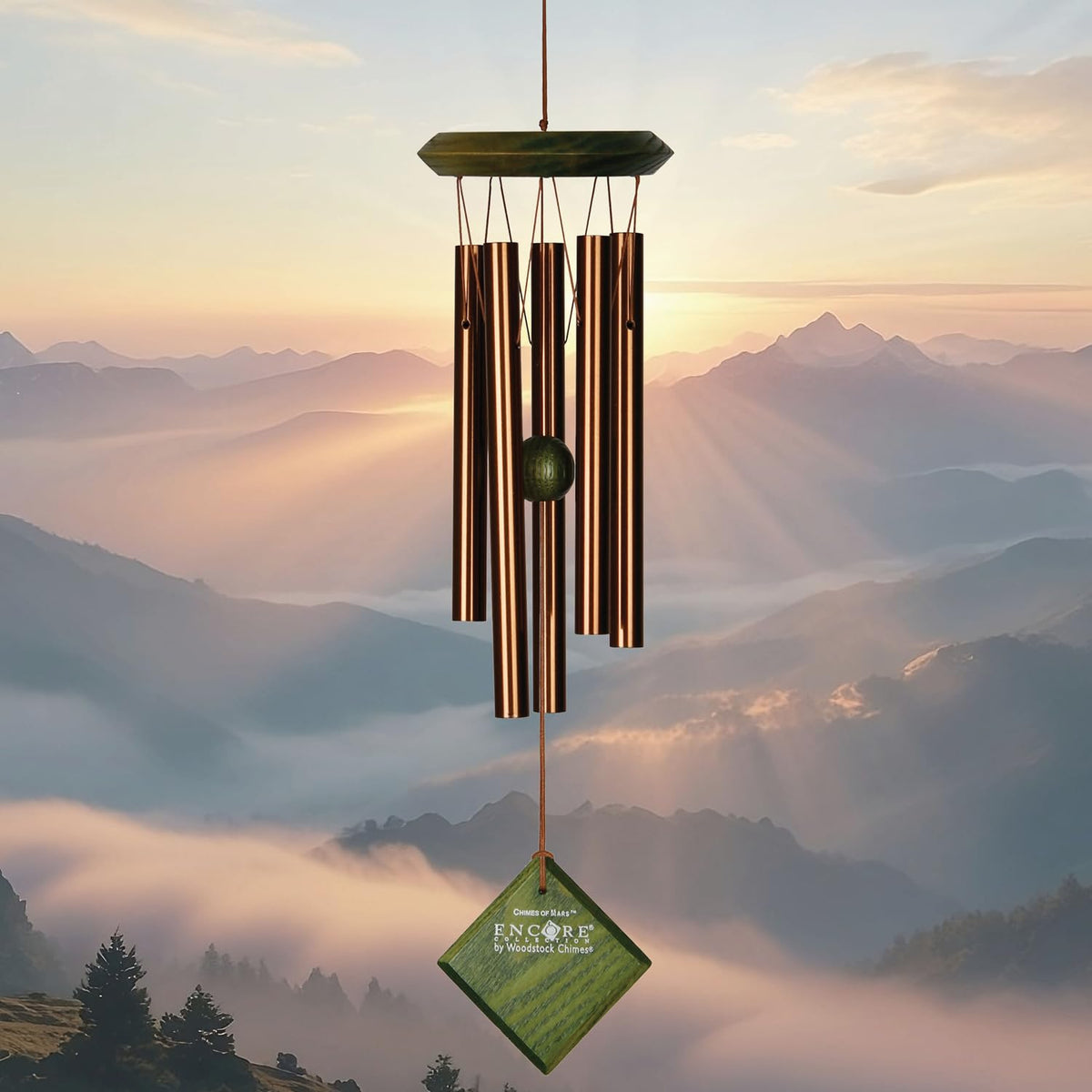 Woodstock Wind Chimes of Mars Wind Chimes for Outside 17" Green Small Light Sound Wind Chime Décor for Outdoor Garden (Green Wash)