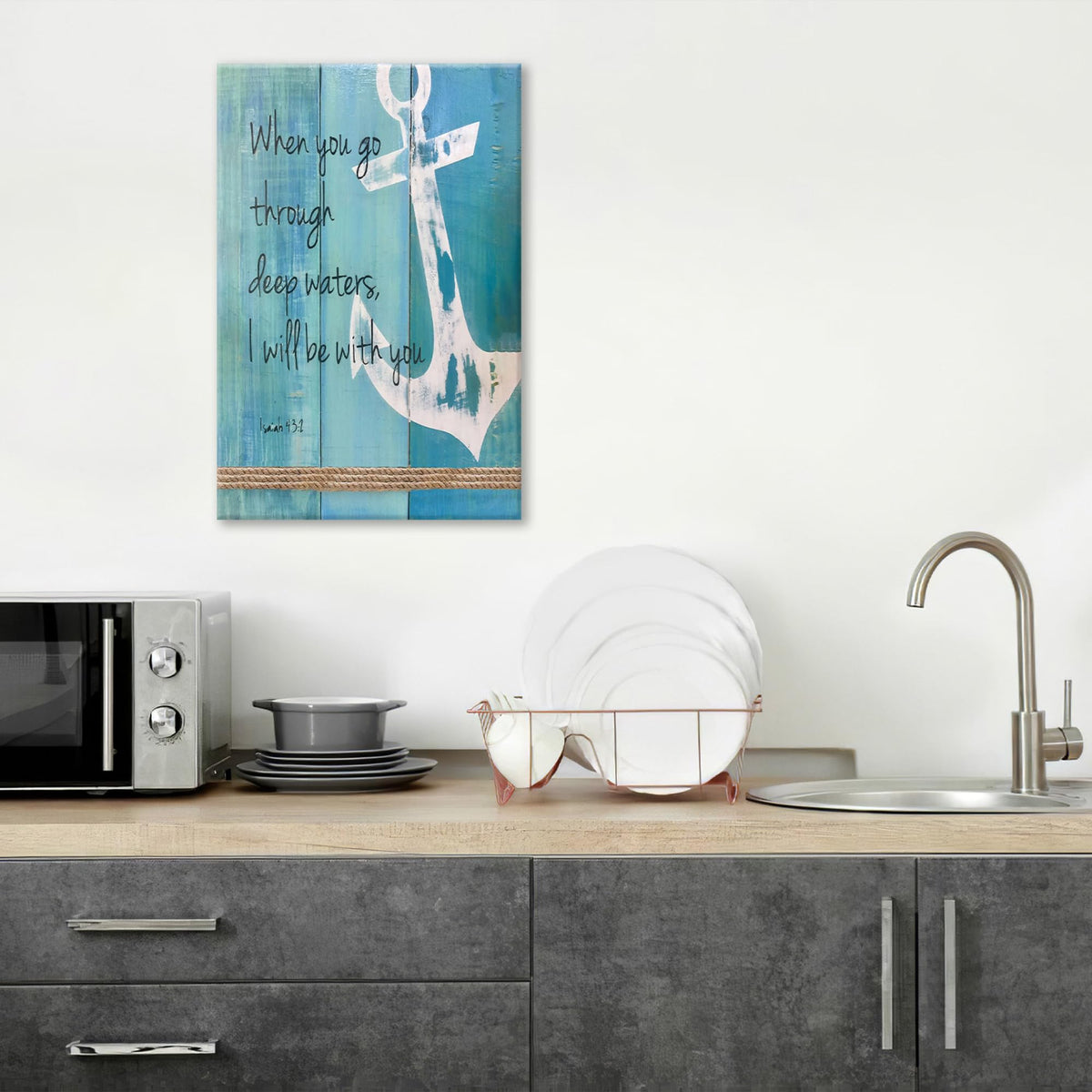 Bathroom Anchor Wall Art Christian Scripture Canvas Print Nautical Beach Bathroom Pictures Ocean Coastal Theme Painting Framed Artwork Office Home Decor for Bedroom Dining Living Room 20"x24" (24"L x 20"W / Blue Anchor)