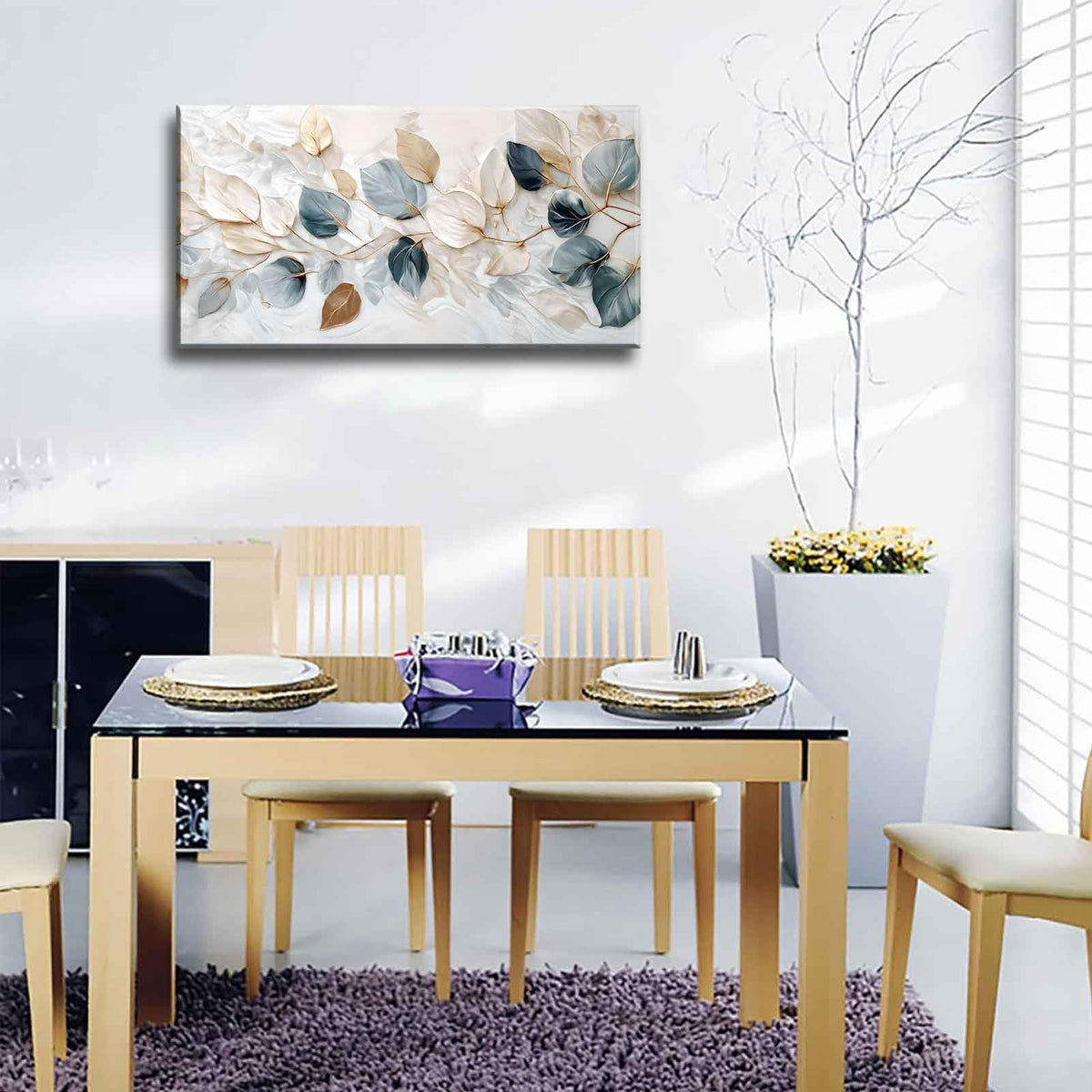 Large Living Eucalyptus Leaf Canvas Wall Art Teal White Botanical Abstract Decor painting Pictures Modern Nordic Plant Flowers Posters Prints for Bathroom Bedroom Office Hallway Home Decoration (white / 40"L x 20"W)