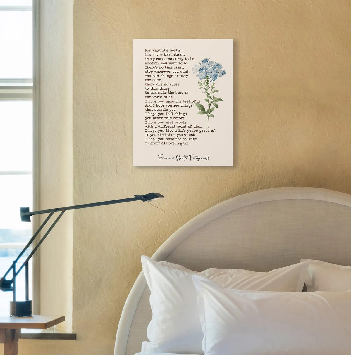 Inspirational Book Quote Wall Art Decor 11x14 Inches (Literary Blue Floral)